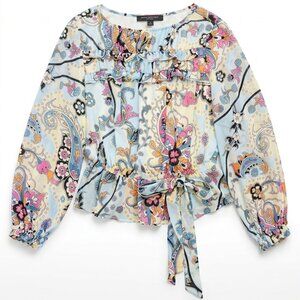 Marc New York Paisley Ruffle Peplum Blouse S Sheer Sleeve Lined Top